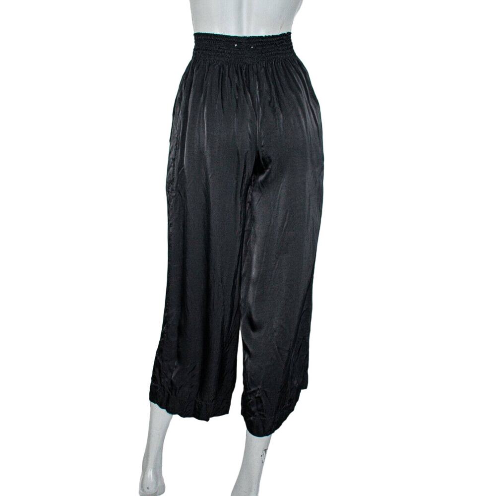 Forte Forte Black Satin Wide Leg Cropped Pants Smocked Waist Italy - Picture 3 of 11